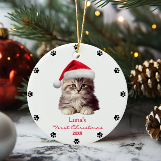 Niedliche Maine Coon Cat Weihnachtsmannmütze Paw P Keramik Ornament