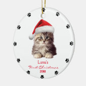 Niedliche Maine Coon Cat Weihnachtsmannmütze Paw P Keramik Ornament (Links)