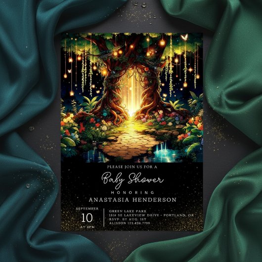 Niedliche majestätisch verzauberte Forest Baby-Dus Einladung