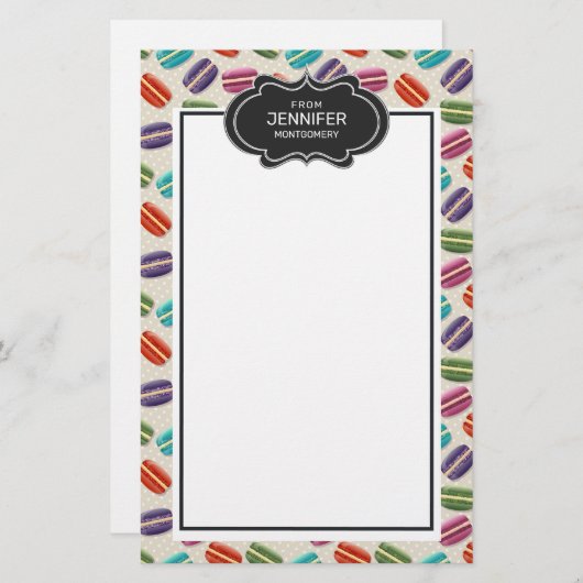 Niedliche Makaronmuster mit Extravagantem Rahmen Briefpapier (Vorne/Hinten)