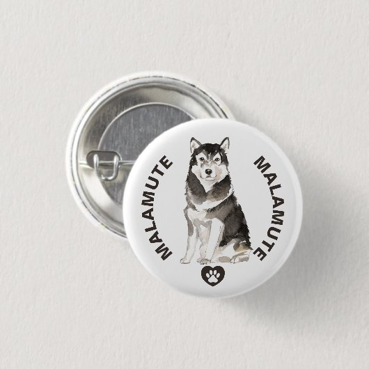 Niedliche Malamute Hunde Wasserfarben Button (Vorne & Hinten)