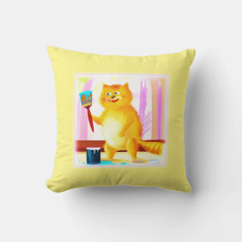 Niedliche Malerei einer Katze mit einem Pinsel. Je Kissen