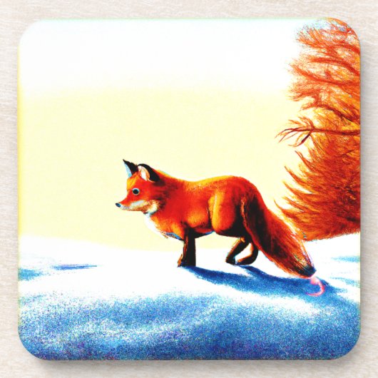 Niedliche Malerei eines Rotfuchs. Jetzt kaufen Getränkeuntersetzer (Vorderseite)