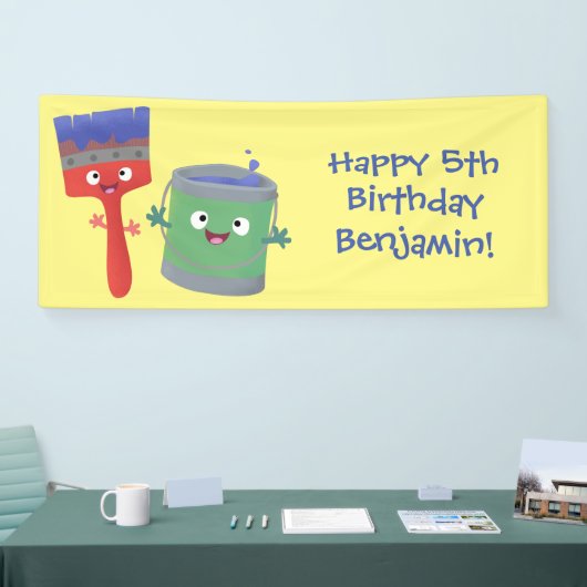 Niedliche Malerpinsel und Zeichenkarikaturen Banner (Messe)