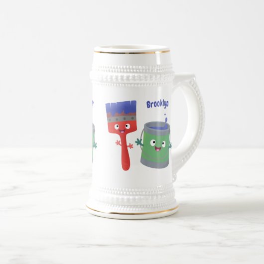 Niedliche Malerpinsel und Zeichenkarikaturen Bierglas (VorderseiteRechts)
