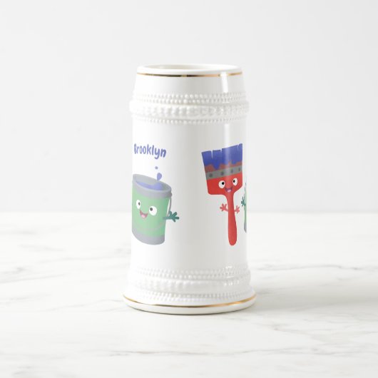 Niedliche Malerpinsel und Zeichenkarikaturen Bierglas (Mittel)