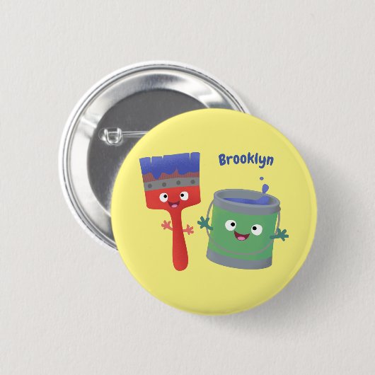 Niedliche Malerpinsel und Zeichenkarikaturen Button (Vorne & Hinten)