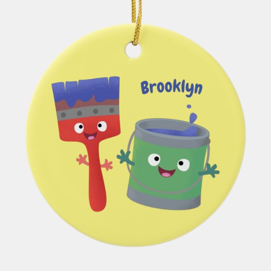 Niedliche Malerpinsel und Zeichenkarikaturen Keramik Ornament (Vorne)