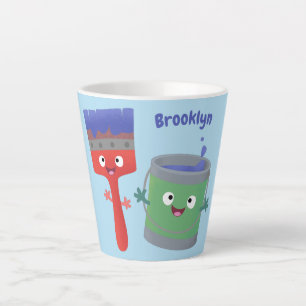 Niedliche Malerpinsel und Zeichenkarikaturen Milchtasse