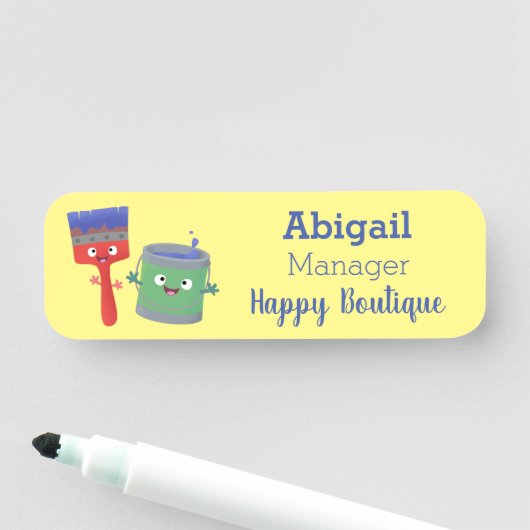 Niedliche Malerpinsel und Zeichenkarikaturen Namensschild (Beispiel)