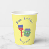 Niedliche Malerpinsel und Zeichenkarikaturen Pappbecher (Rückseite)