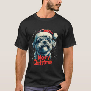 Niedliche maltesische Weihnachtsmannmütze Frohe We T-Shirt