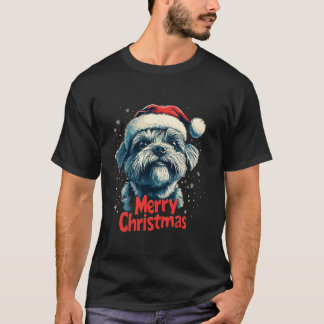 Niedliche maltesische Weihnachtsmannmütze Frohe We T-Shirt