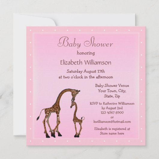 Niedliche Mama & Baby Giraffe Pink Babydusche Einladung (Vorderseite)