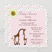Niedliche Mama & Baby Giraffe Pink Babydusche Einladung (Vorne/Hinten)
