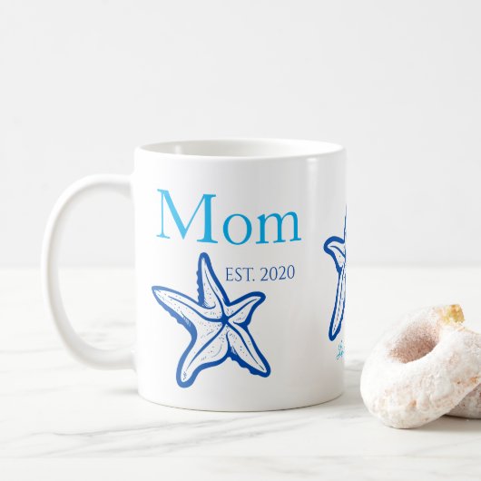 Niedliche Mama Blue Starfish Beachy Kaffee Tasse (Mit Donut)