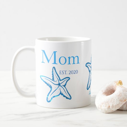Niedliche Mama Blue Starfish Beachy Kaffee Tasse (Mit Donut)