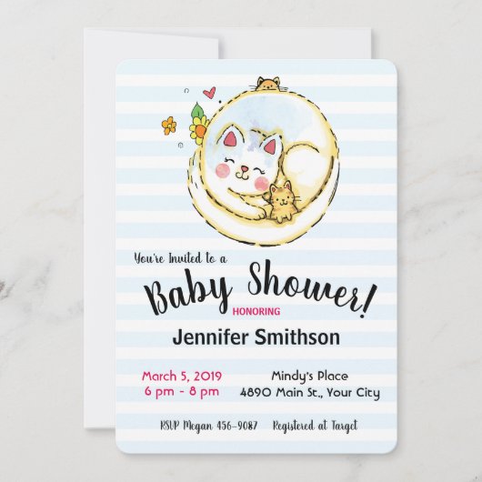 Niedliche Mama Cat and Kittens Baby Shower Einladu Einladung (Vorderseite)