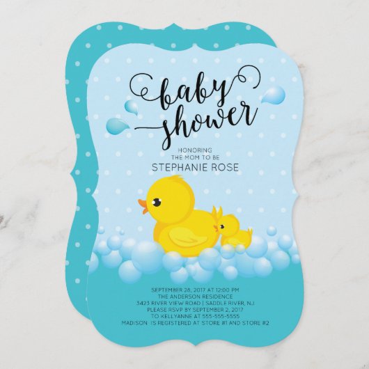Niedliche Mama Duck & Baby Dusche Einladung (Vorne/Hinten)