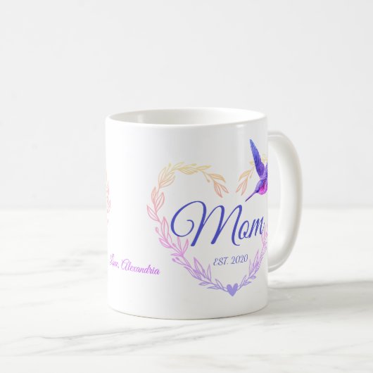 Niedliche Mama Herz Hummingbird Lila Pink Tasse (VorderseiteRechts)