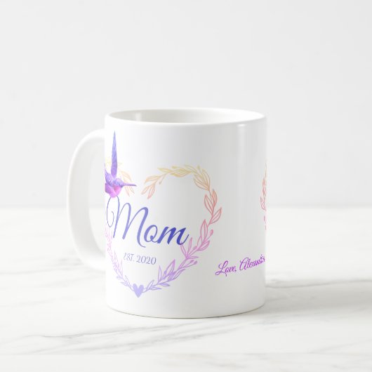 Niedliche Mama Herz Hummingbird Lila Pink Tasse (Vorderseite Links)