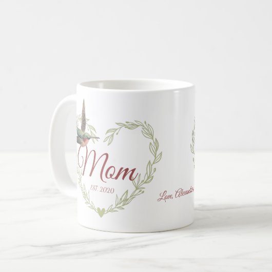 Niedliche Mama Herz Hummingbird Tasse Grüner Kaffe (Vorderseite Links)