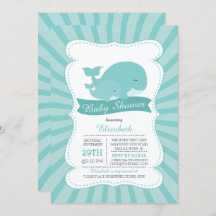 Niedliche Mama mit Baby Whale Boys Babydusche Einladung