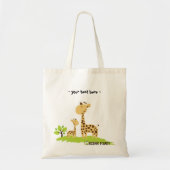 Niedliche Mama-u. Baby-Giraffen-grüne u. gelbe Tragetasche (Vorne)