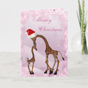 Niedliche Mama-u. Baby-Giraffen-Weihnachtskarte Feiertagskarte