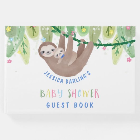 Niedliche Mama und Baby Boy Sloth Gästebuch (Vorderseite)