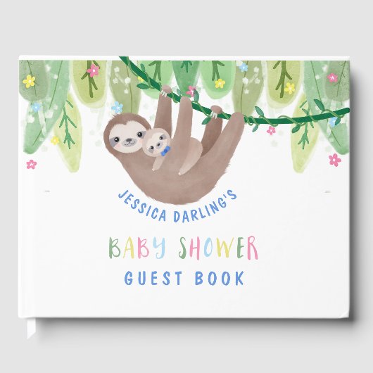 Niedliche Mama und Baby Boy Sloth Gästebuch (Vorderseite)