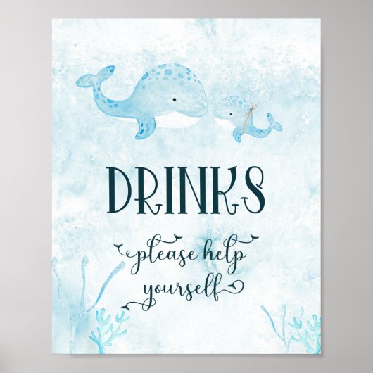 Niedliche Mama und Baby Whale Drinks Poster (Vorne)