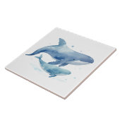 Niedliche Mama und Baby Whale Wasserfarbenmeer Fliese (Seite)
