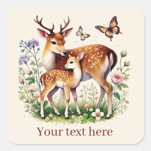 Niedliche Mama und Hirsche hinzufügen Quadratischer Aufkleber (Vorderseite)