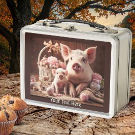 Niedliche Mama und Kinderschweine Metall Brotdose