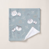 Niedliche Mama und Son Owl Muster Blau-Grau Badhandtuch Set (Waschlappen)
