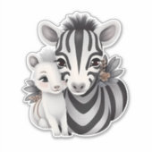 Niedliche Mama Zebra mit ihrem Babyaufkleber. Aufkleber (Vorderseite)