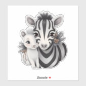 Niedliche Mama Zebra mit ihrem Babyaufkleber. Aufkleber (Blatt)