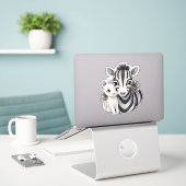 Niedliche Mama Zebra mit ihrem Babyaufkleber. Aufkleber (Laptop auf Schreibtisch)