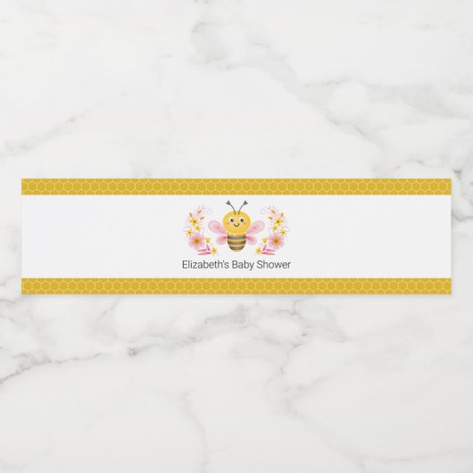 Niedliche Mama zu gelb-rosa Babydusche Wasserflaschenetikett (Einzelnes Label)