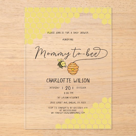 Niedliche Mami to be Honeycomb Babydusche Acryleinladungen (Vorderseite)