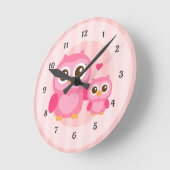 Niedliche Mami und Baby Pink Owl, Girls Bedroom Runde Wanduhr (Winkel)