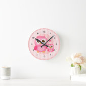 Niedliche Mami und Baby Pink Owl, Girls Bedroom Runde Wanduhr (Zuhause)