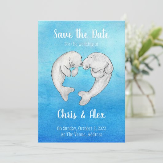 Niedliche Manatee Save the Date Einladung (Stehend Vorderseite)