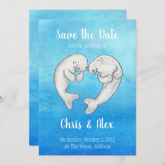 Niedliche Manatee Save the Date Einladung (Vorne/Hinten)