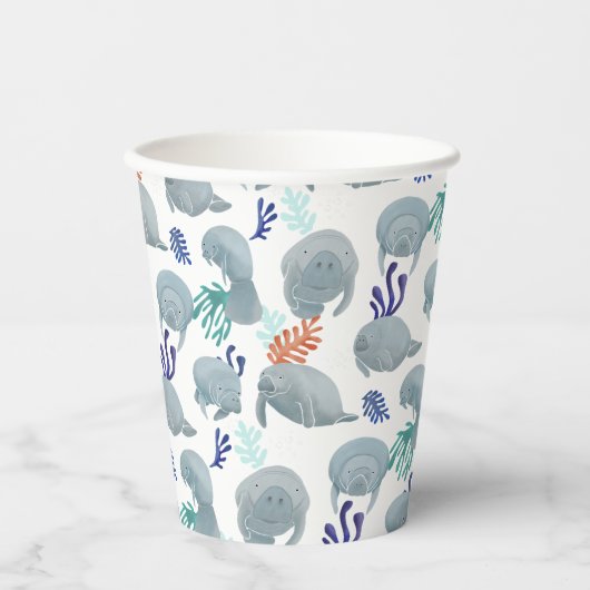Niedliche Manateure mit Bläschen-Muster Pappbecher (Vorderseite)