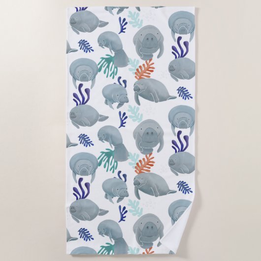 Niedliche Manateure mit Bläschen-Muster Strandtuch (Vorderseite)