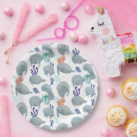 Niedliche Manateure mit Bläschen - weiß Pappteller (Party)