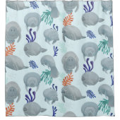 Niedliche Manateure mit Blasen-Muster - hellblau Duschvorhang (Vorderseite)