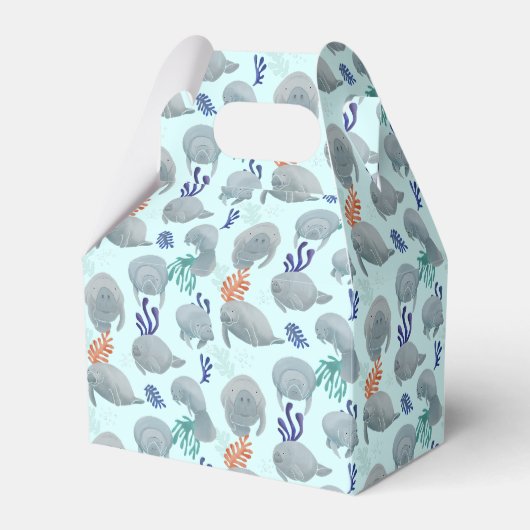 Niedliche Manateure mit Blasen-Muster - hellblau Geschenkschachtel (Vorderseite)